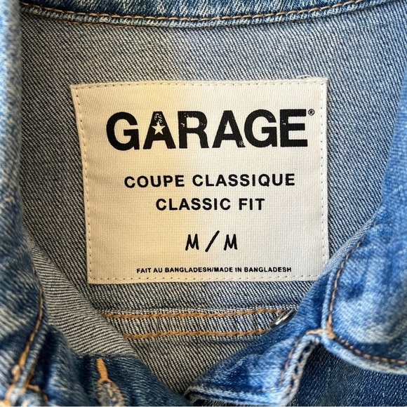 GARAGE BOYFRIEND DENIM JACKET WOMENS M CROPPED FRAY HEM CLASSIC EDGY TOMBOY CHIC - Picture 10 of 12